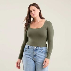 Nuuds Olive Green Square Neck Bodysuit
